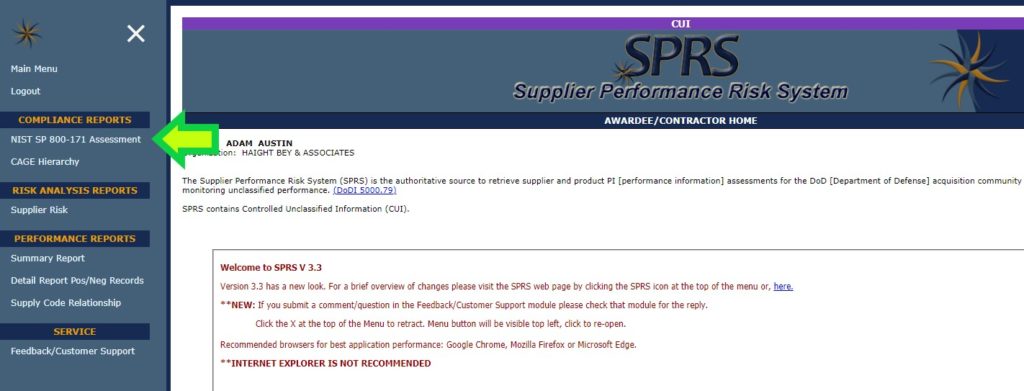 SPRS Landing page