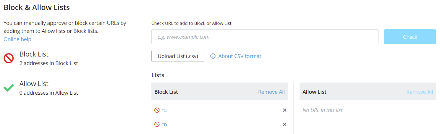 PDNS Block/Allow Lists