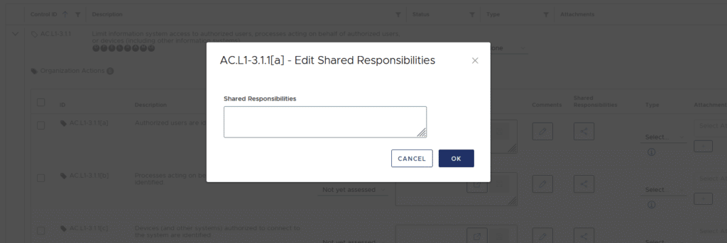 Shared Responsibilities modal