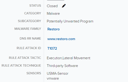 Screenshot of Restoro DNS query alert