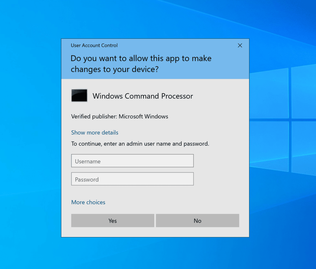 User Account Control prompt in Windows