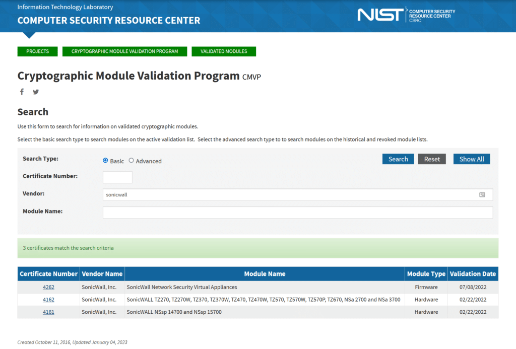 NIST FIPS-validated modules search for CMMC