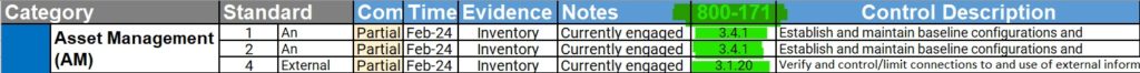 Screenshot showing new "800-171" column in attestation worksheet