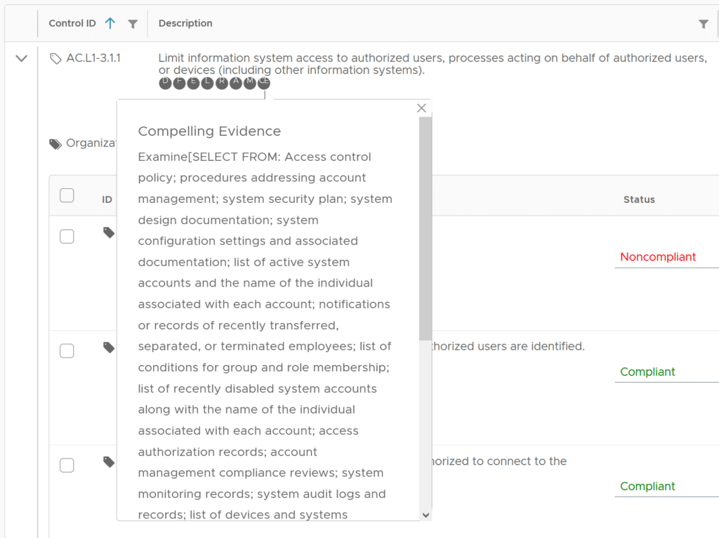 NIST 800-171 potential assessment methods and objects