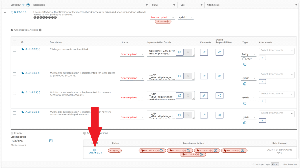 Link to POA&M page from Control Status in Totem 5.0