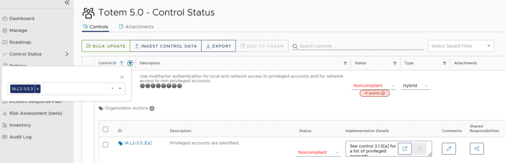 Improvements to linking between Control Status and POA&M in Totem 5.0