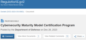 A screenshot of the home page of the proposed CMMC 2.0 rule.