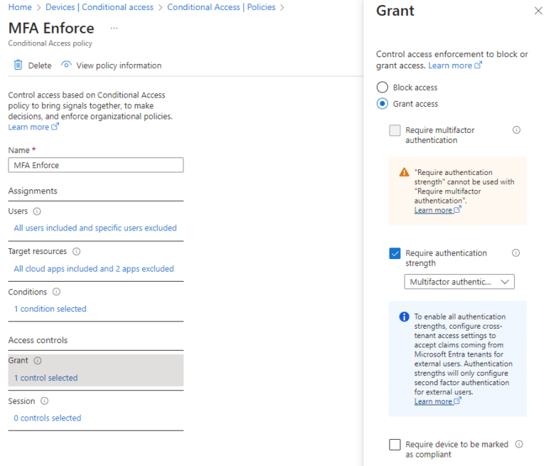 Conditional Access policy leveraging MFA