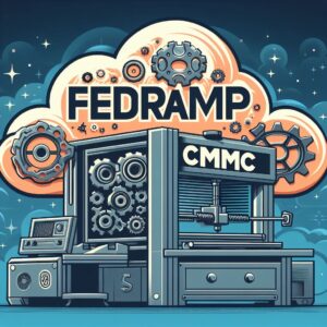 A sylized graphic contrasting FedRAMP and CMMC