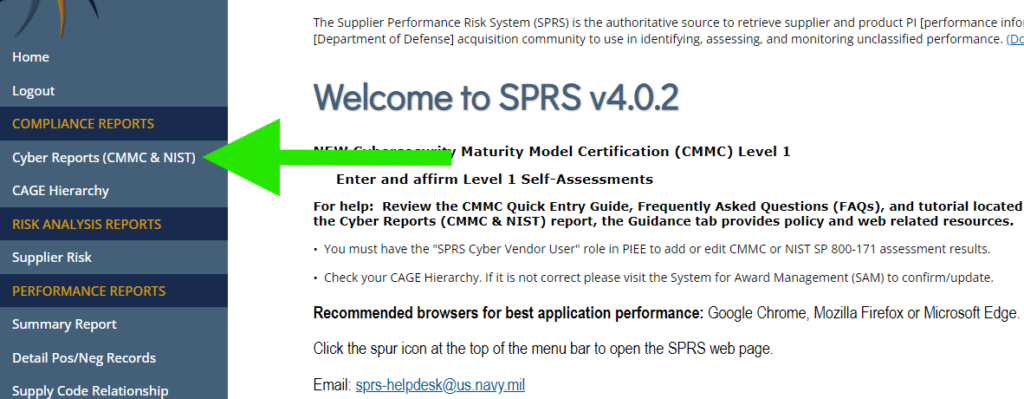 2) Click the Cyber Reports button