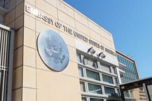 An image of the front of the US Embassy in Moscow as an example of a CMMC enclave. Credit: I - stock.adobe.com