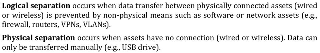 A screenshot from the CMMC Level 2 Scoping Guide outlining high-level system separation concepts
