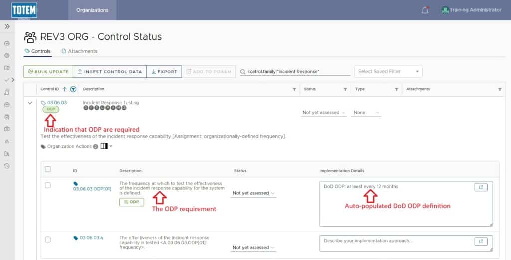 Screenshot showing new ODP structure in 800-171 revision 3